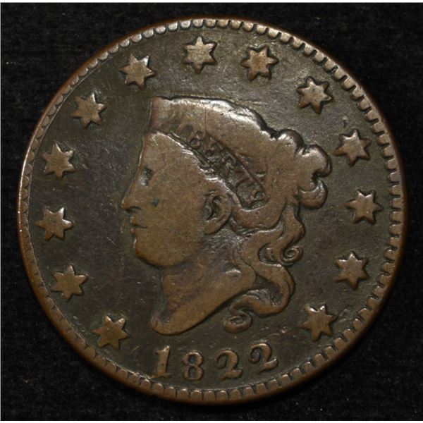 1822 LARGE CENT VG/F