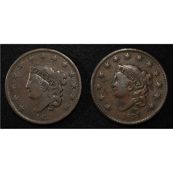 (2) 1831 LARGE CENTS FINE