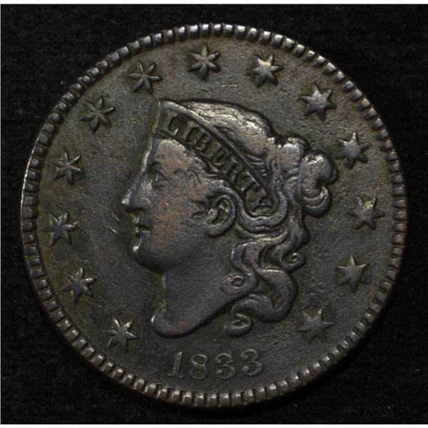 1833 LARGE CENT VF