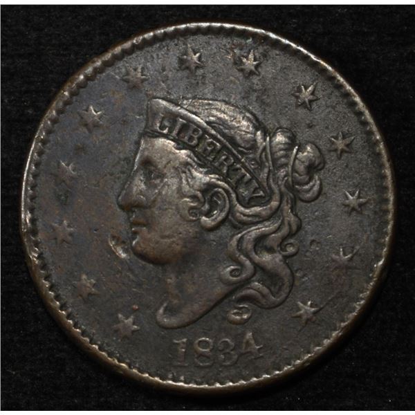 1834 LARGE CENT XF