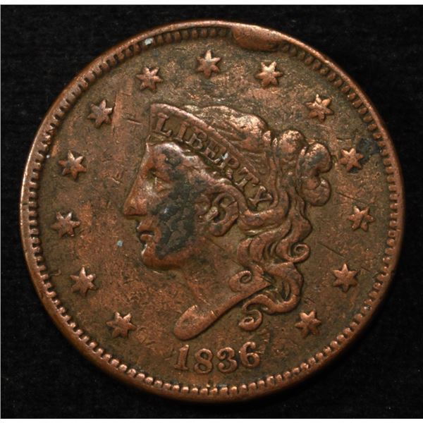 1836 LARGE CENT XF