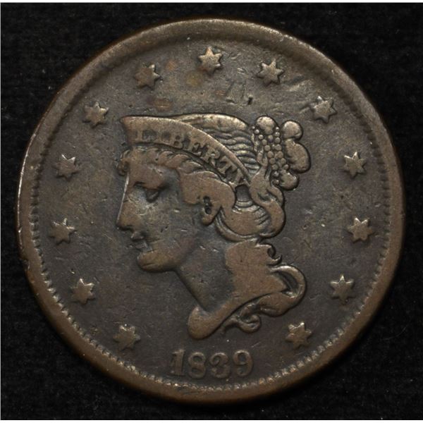 1839 HEAD OF 38 LARGE CENT VF