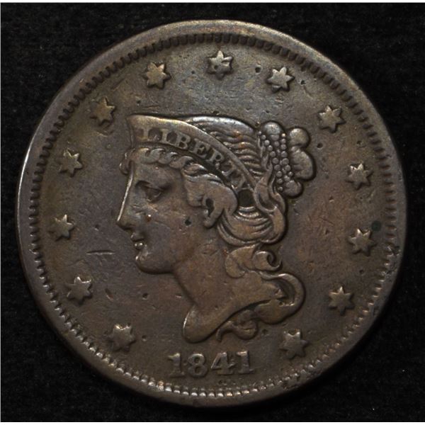 1841 LARGE CENT XF