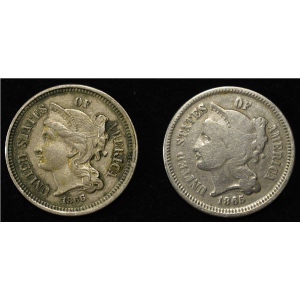 1865 & 1866 3-CENT NICKELS