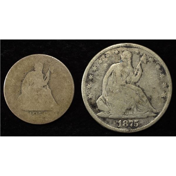 1858 25C & 1875 50C LIBERTY SEATED COINS
