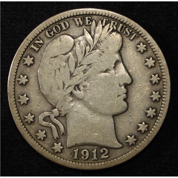 1912-S BARBER HALF DOLLAR F/VF