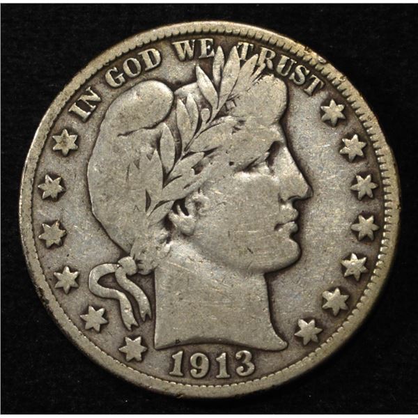 1913-D BARBER HALF DOLLAR FINE