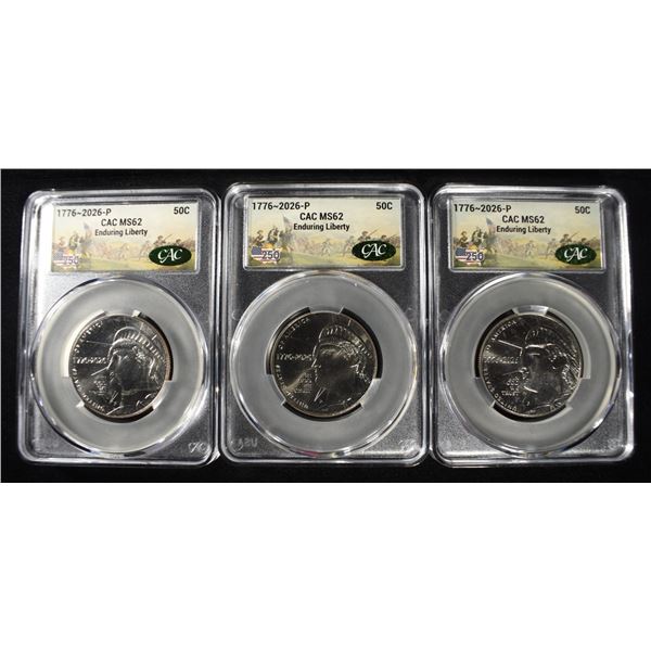 (3) 1776-2026-P ENDURING LIBERTY HALVES CAC MS62