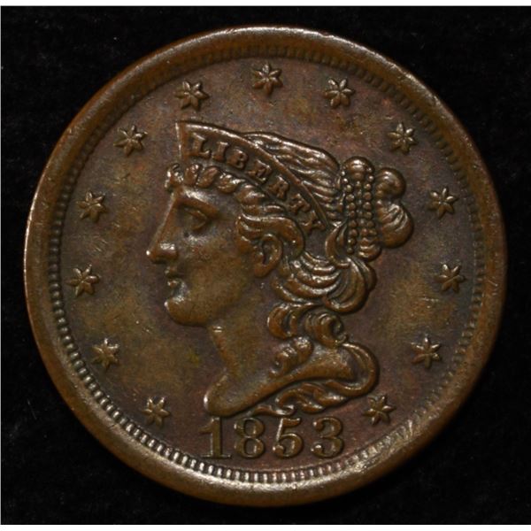 1853 BRAIDED HAIR HALF CENT CH ORIG UNC