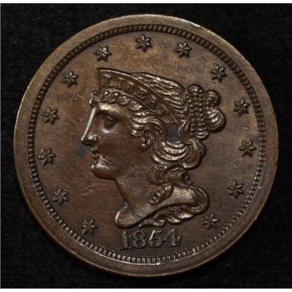 1854 BRAIDED HAIR HALF CENT GEM ORIG UNC