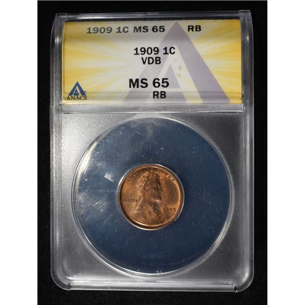 1909-VDB WHEAT CENT ANACS MS65 RB