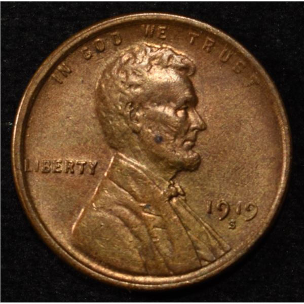 1919-S WHEAT CENT CH BU LOTS OF RED