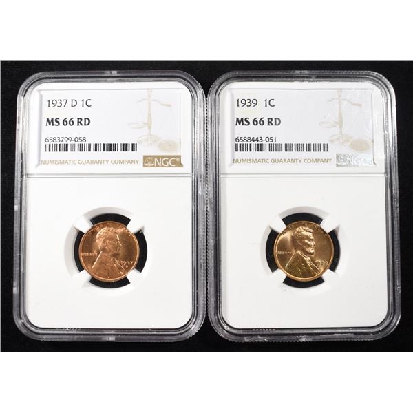 1937-D & 1939 WHEAT CENTS NGC MS66 RD