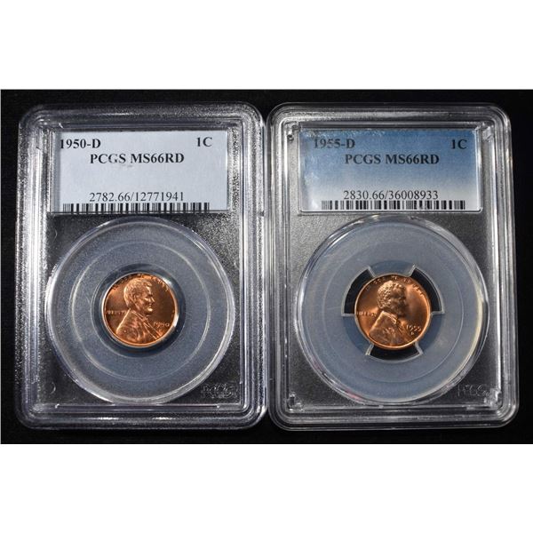 1950-D & 1955-D WHEAT CENTS PCGS MS66RD