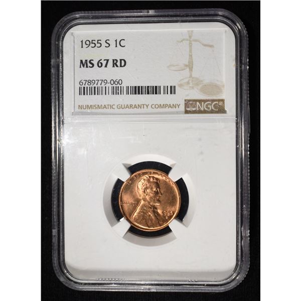 1955-S WHEAT CENT NGC MS67 RD