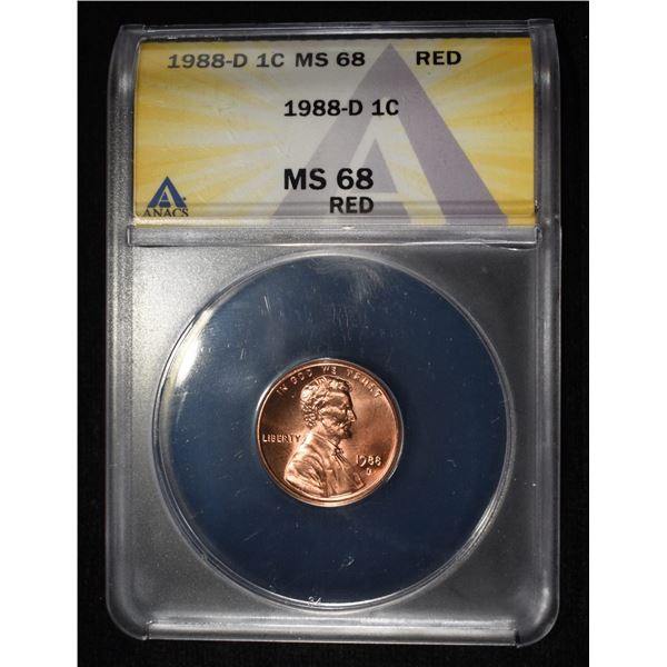 1988-D MEMORIAL CENT ANACS MS68 RED