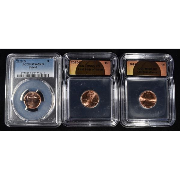 2025-P, (2)D SHIELD CENTS ICG & PCGS MS65-66 RD