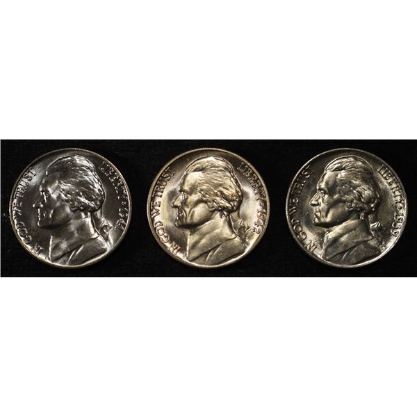 1939, 1941 & 1942-D JEFFERSON NICKELS GEM BU FS