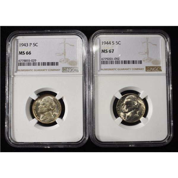 1943-P & 1944-S WAR NICKELS NGC MS66-67