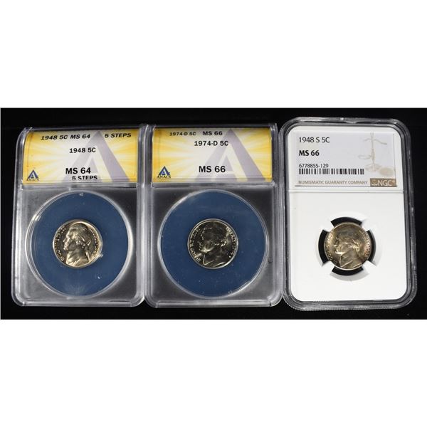 (3) GRADED NICKELS LOT