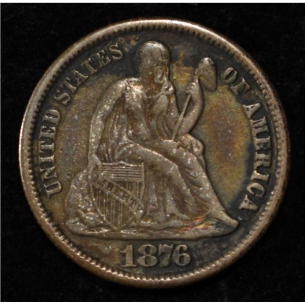 1876-CC LIBERTY SEATED DIME NICE ORIG AU/UNC