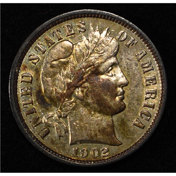1902 BARBER DIME CH TO GEM ORIG UNC