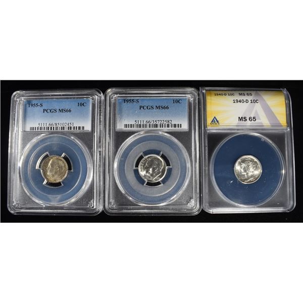 (3) GRADED DIMES LOT