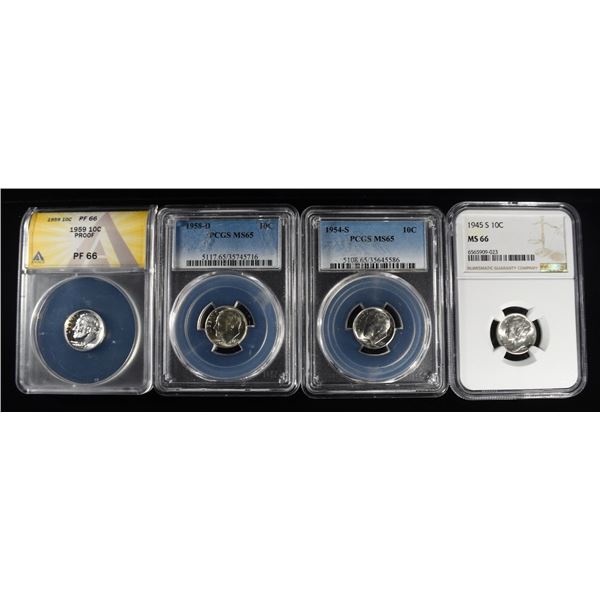 (4) GRADED DIMES