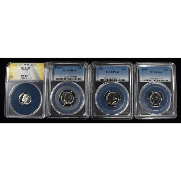 (4) GRADED ROOSEVELT DIMES