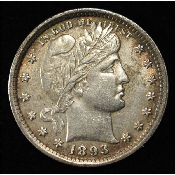 1893 BARBER QUARTER CH AU/UNC