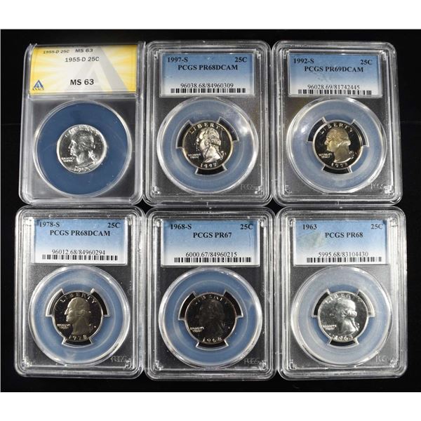 (6) GRADED WASHINGTON QUARTERS
