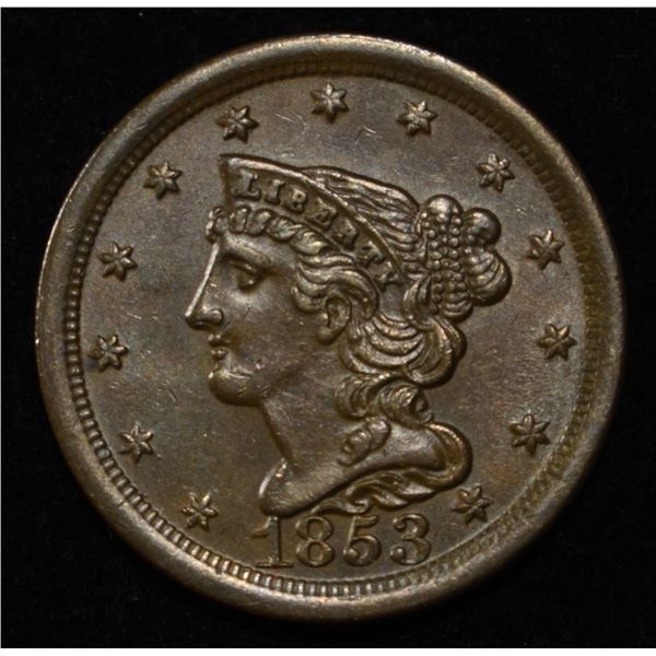 1853 BRAIDED HAIR HALF CENT CH ORIG UNC