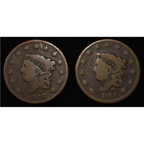 1832 & 1834 LARGE CENTS GOOD