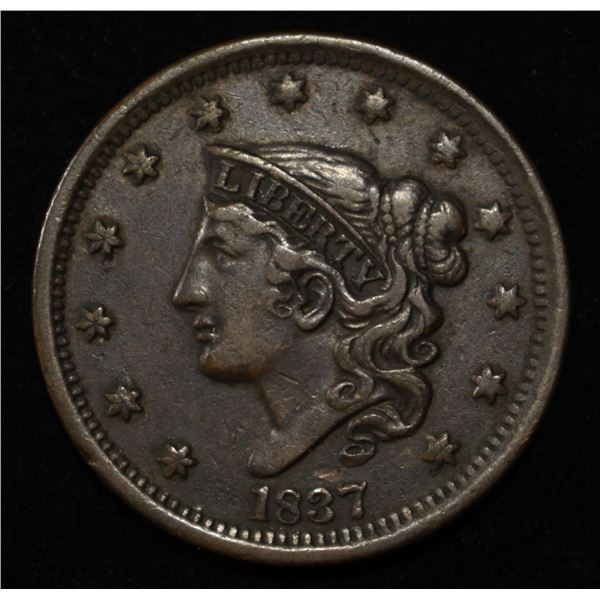 1837 LARGE CENT HEAD OF 38 XF