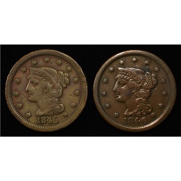 1845 & 1846 LARGE CENTS VF/XF