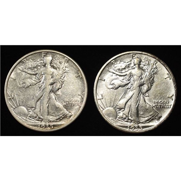 1935-D,S WALKING LIBERTY HALF DOLLARS XF