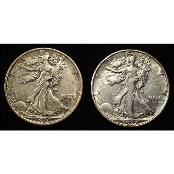 1936, 1937 WALKING LIBERTY HALF DOLLARS XF/AU