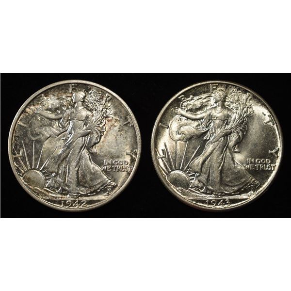 1942-S & 1943 WALKING LIBERTY HALF DOLLARS AU/BU