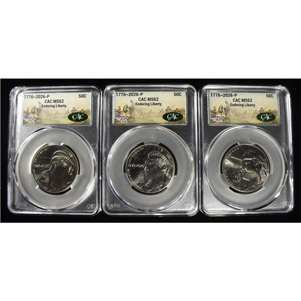(3) 1776-2026-P ENDURING LIBERTY HALVES CAC MS62