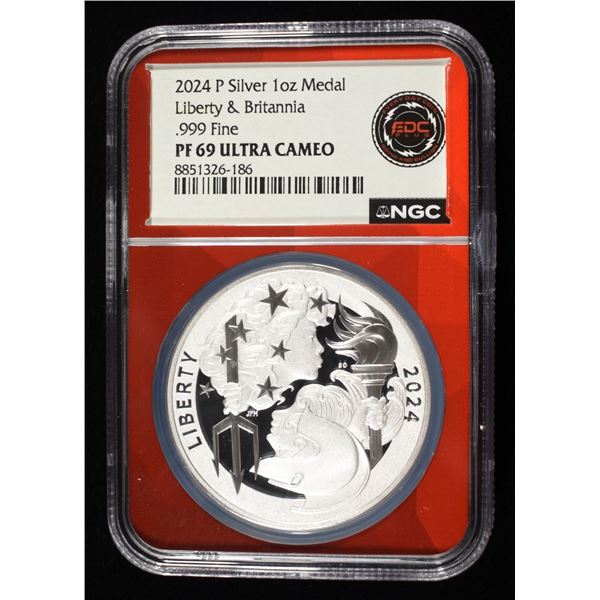 2024-P LIB & BRIT 1 OZ SILVER NGC PF69 UCAM
