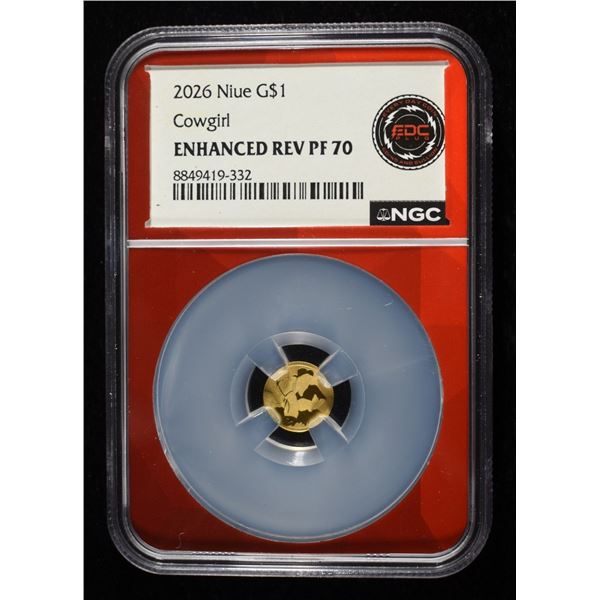 2026 $1 NIUE GOLD COWGIRL NGC ENHANCED REV PF70