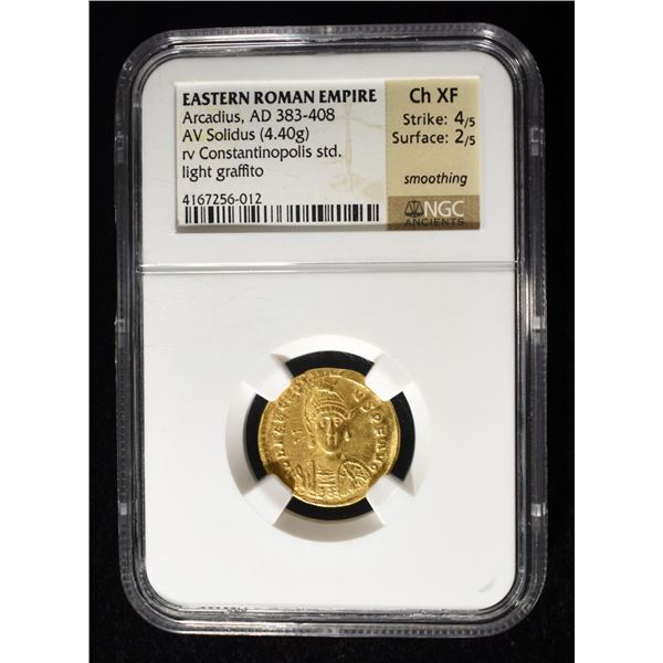 383-408 AD EASTERN ROMAN GOLD SOLIDUS NGC CH XF