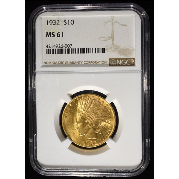 1932 $10 GOLD INDIAN NGC MS-61