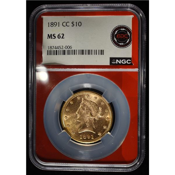 1891-CC $10 GOLD LIBERTY NGC MS-62
