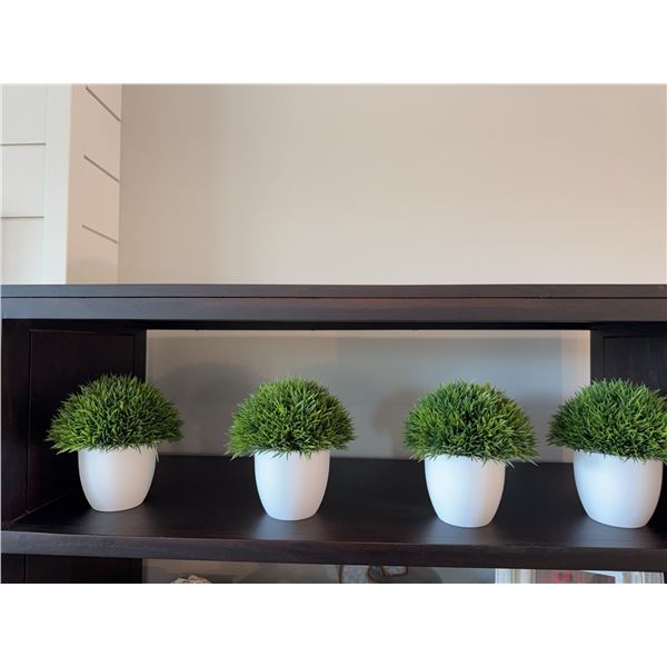 Decorative Shelf Lot with Artificial Plants, Ceramic Vases, and Wooden Boxes