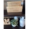 Image 3 : Decorative Shelf Lot with Artificial Plants, Ceramic Vases, and Wooden Boxes