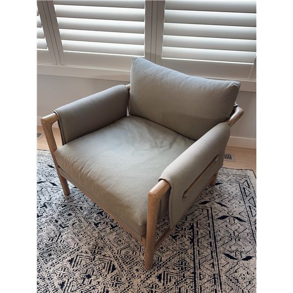 Contemporary Wood and Fabric Lounge Chair 35x36x33 Inches