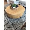 Image 1 : Round Oak Coffee Table with Black Metal Legs