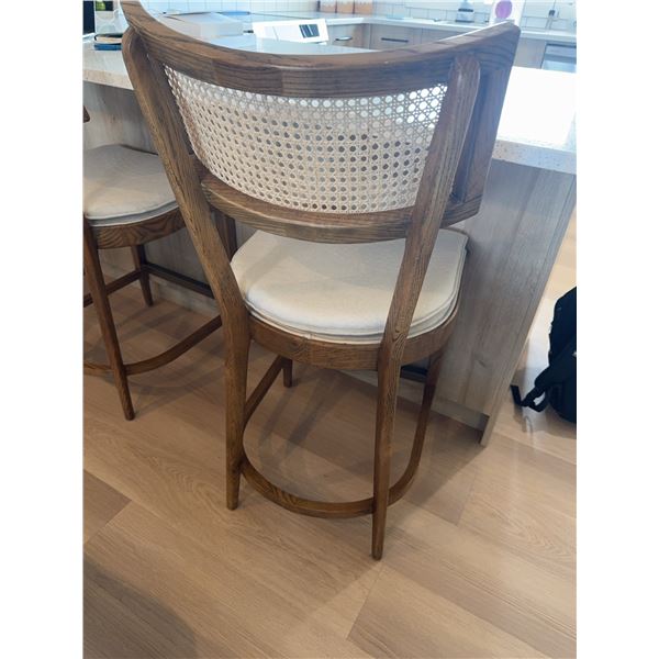 Wood and Cane Bar Stool With Upholstered Seat