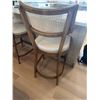 Image 1 : Wood and Cane Bar Stool With Upholstered Seat